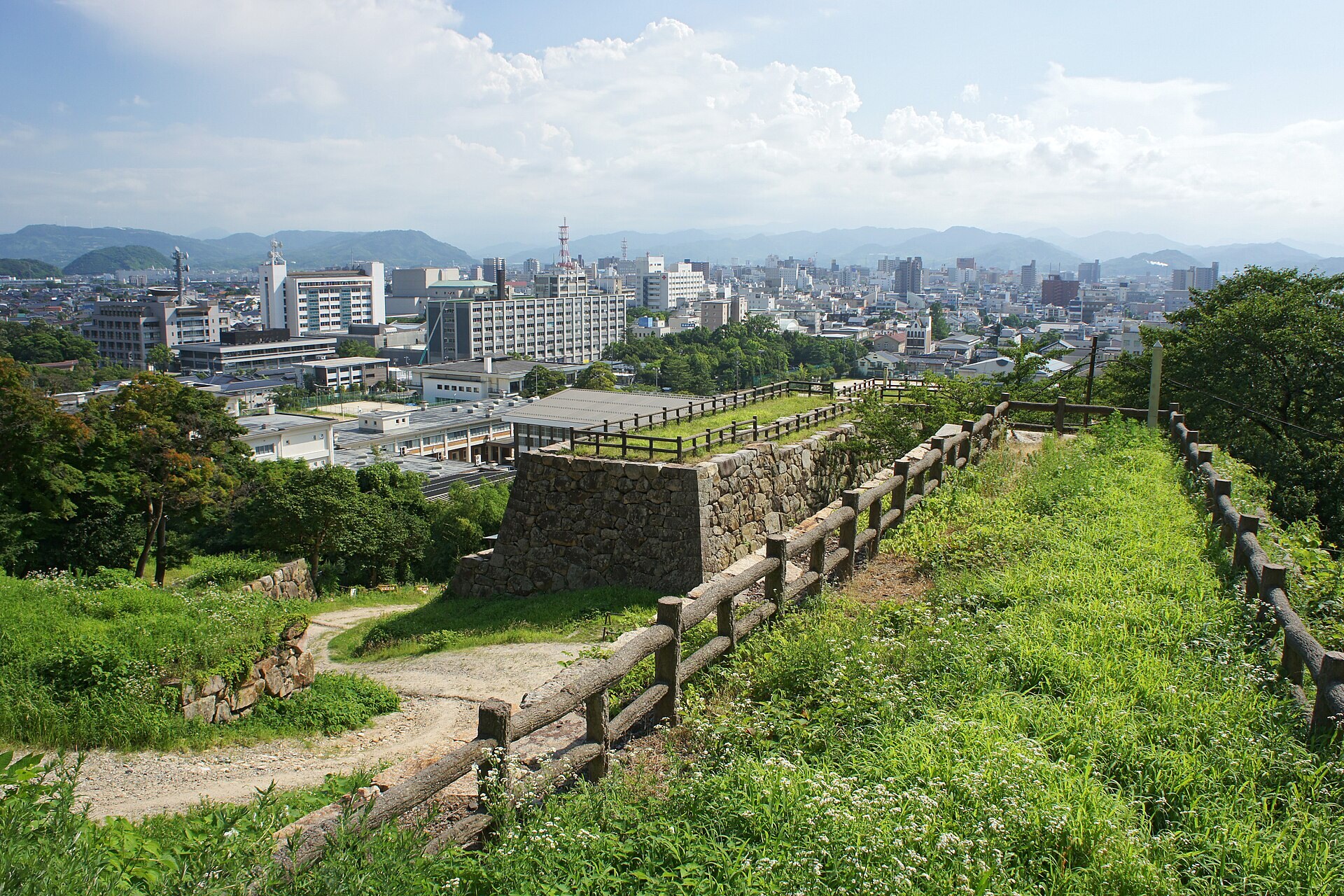Tottori castle walls above the city